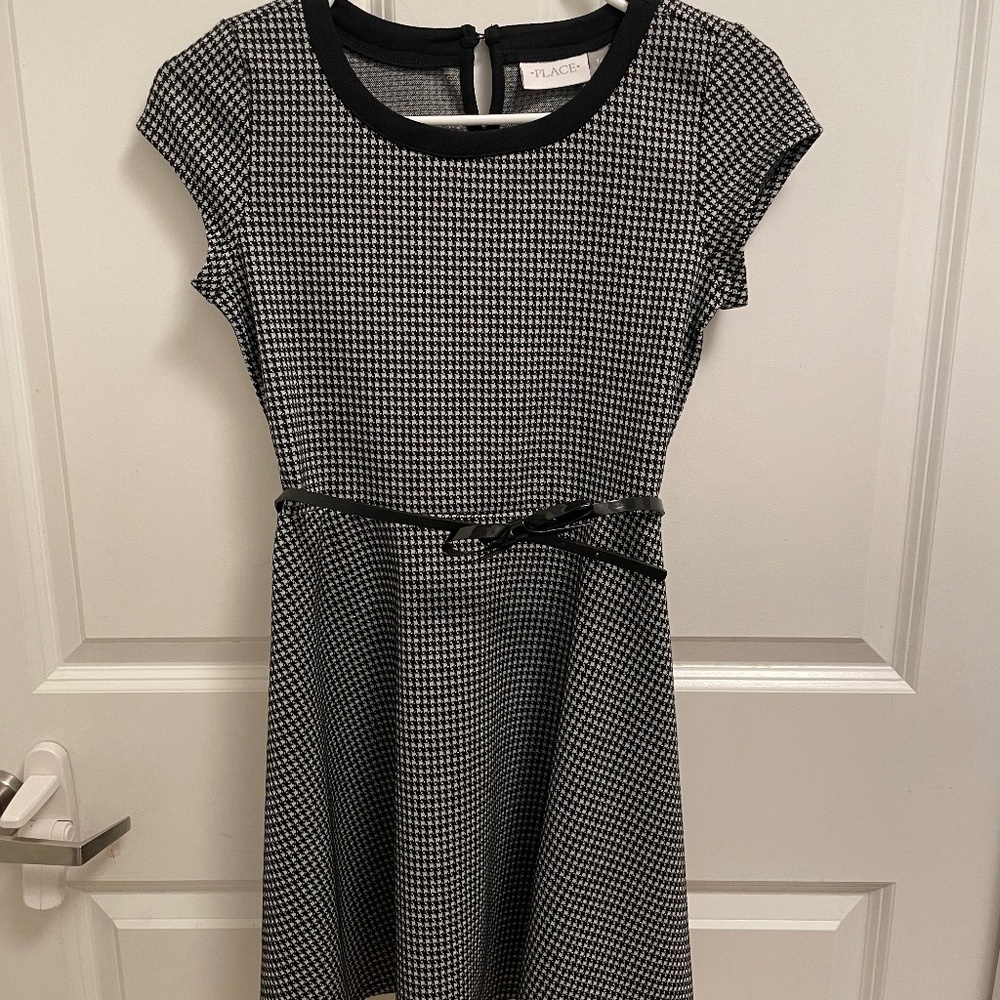 The Childrens Place Girls Houndstooth Jacquard Dress - Black